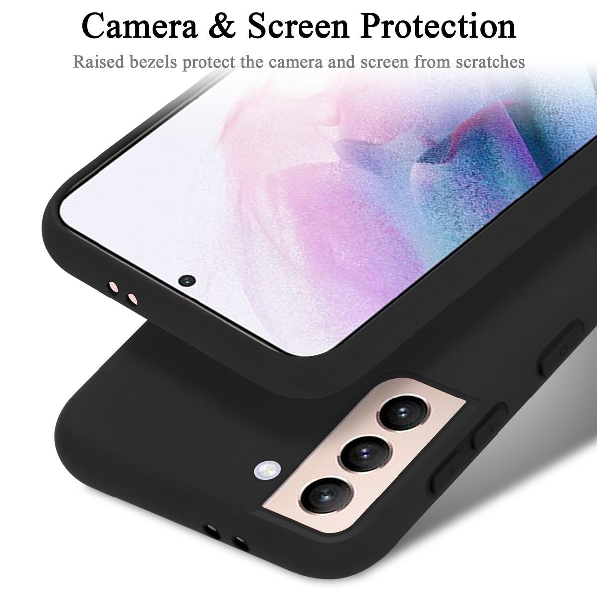 Schwarze Handyhülle auf einer anderen. Das Telefon hat einen Bildschirm- und Kameraschutz.