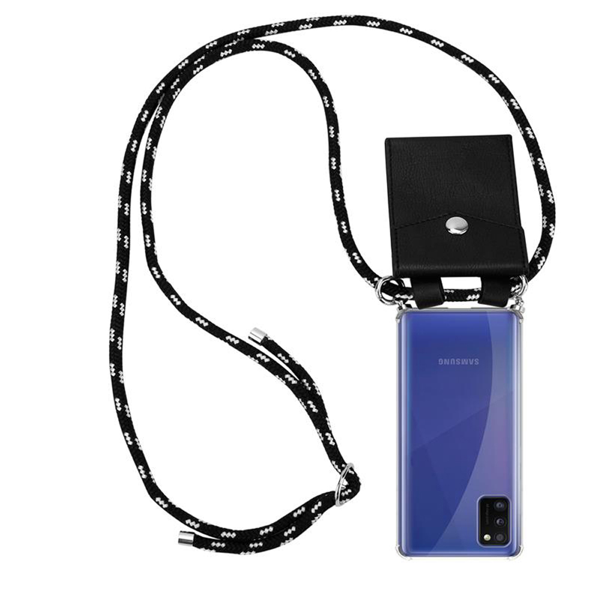 CADORABO Handy Kette SCHWARZ Galaxy Samsung, mit A41, Backcover, und Ringen, Silber Hülle, Band abnehmbarer SILBER Kordel