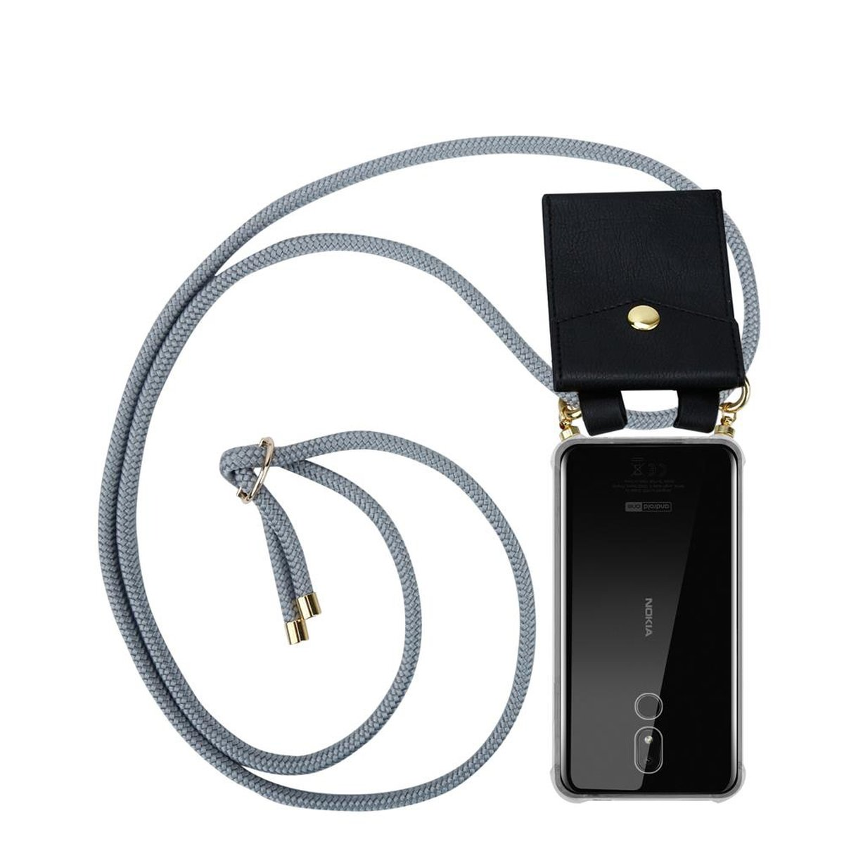 CADORABO Handy Kette mit Gold GRAU und 3.2, abnehmbarer Ringen, Hülle, Kordel SILBER Nokia, Backcover, Band