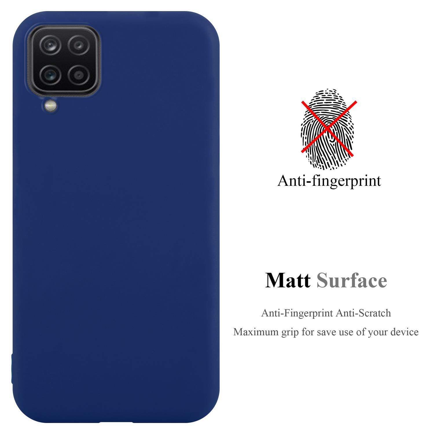 Custodia blu con simbolo dell'impronta digitale sbarrato, testo a destra.