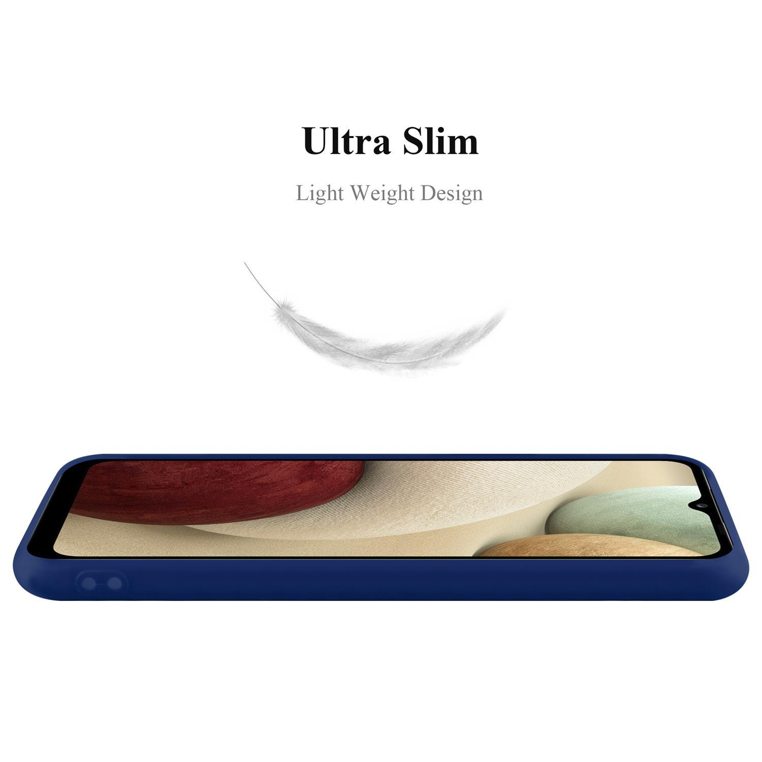 Una custodia per telefono blu con un'immagine di una piuma e il testo "Ultra Slim". È un design leggero.