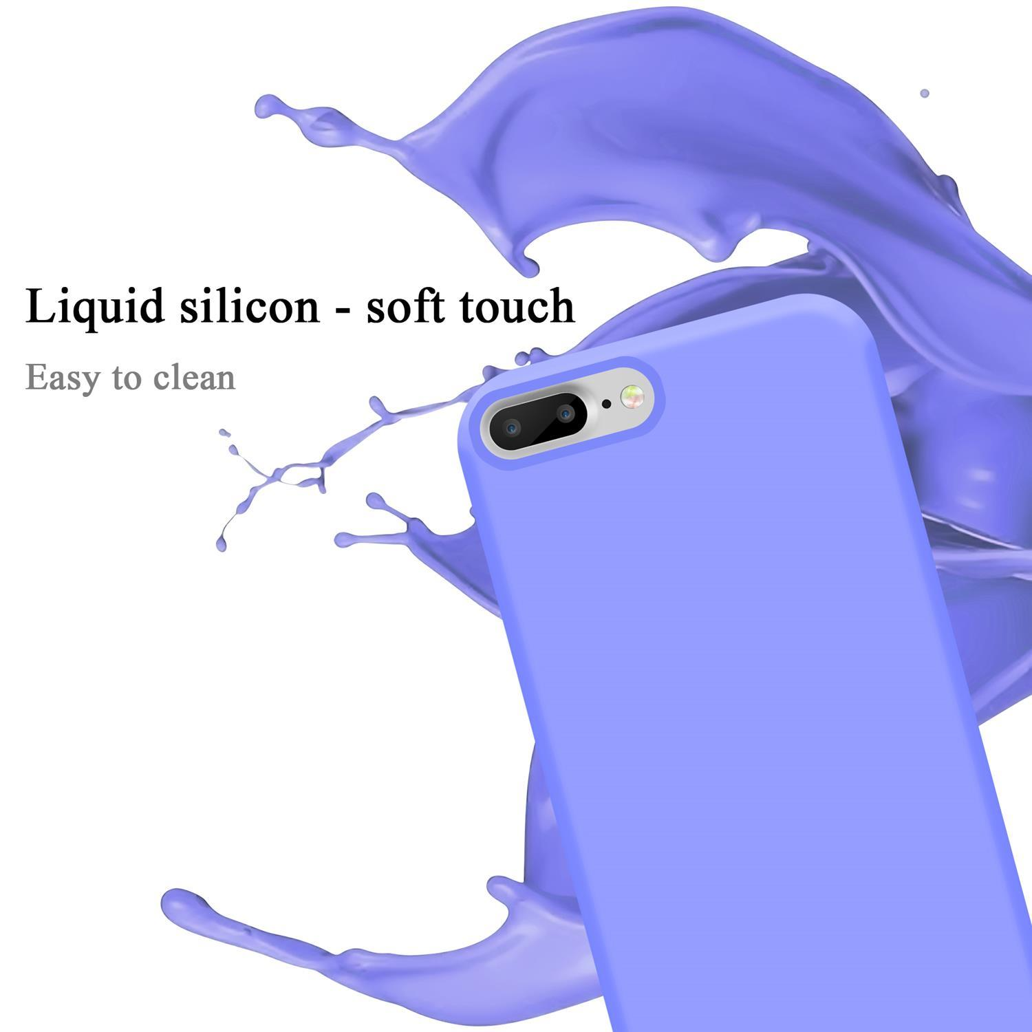 Eine hellviolette Handyhülle mit Flüssigkeitsspritzer. Der Text lautet 'Liquid silicon - soft touch'.