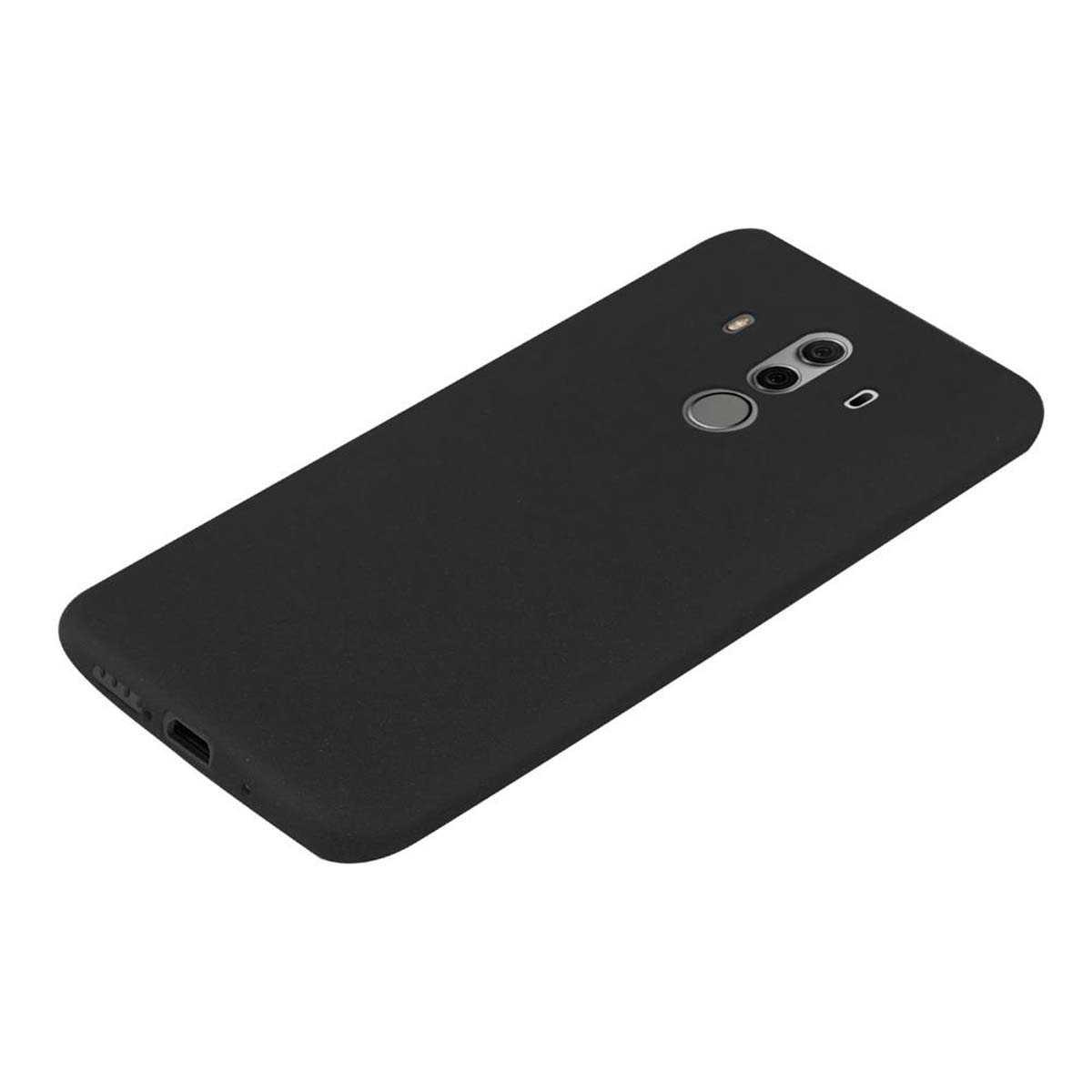 Una custodia per telefono nera con due obiettivi e un flash, vista da un'angolazione.