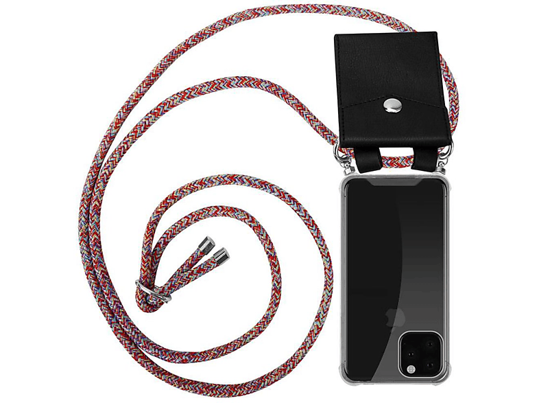 CADORABO Handy Kette mit Silber Ringen, Kordel Band und abnehmbarer Hülle, Backcover, Apple, iPhone 11 PRO MAX, COLORFUL PARROT