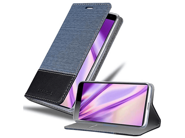 PLUS, Xperia CADORABO Bookcover, DUNKEL Book BLAU im Sony, Jeans Style, 10 Schutzhülle SCHWARZ