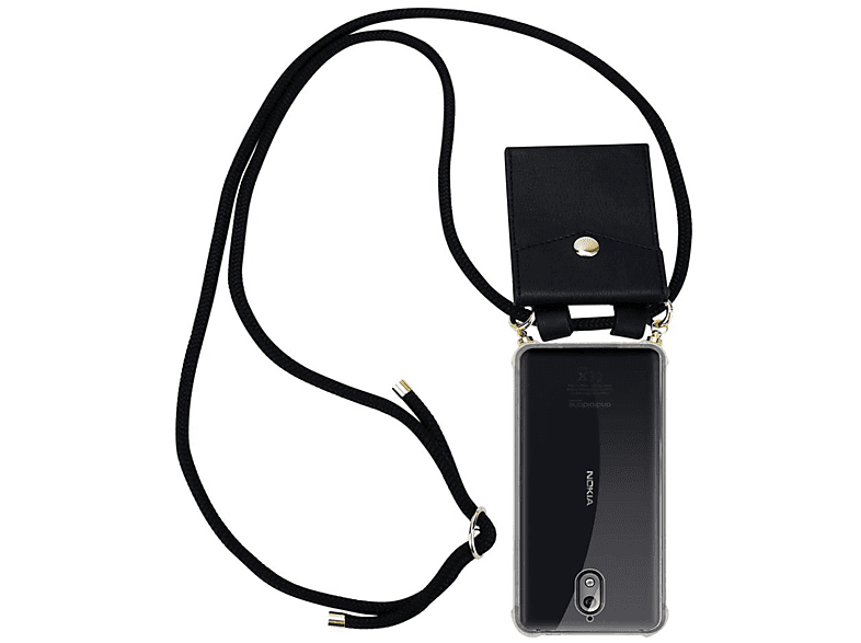 CADORABO Handy Kette mit Gold Ringen, Kordel Band und abnehmbarer Hülle, Backcover, Nokia, 3.1, SCHWARZ