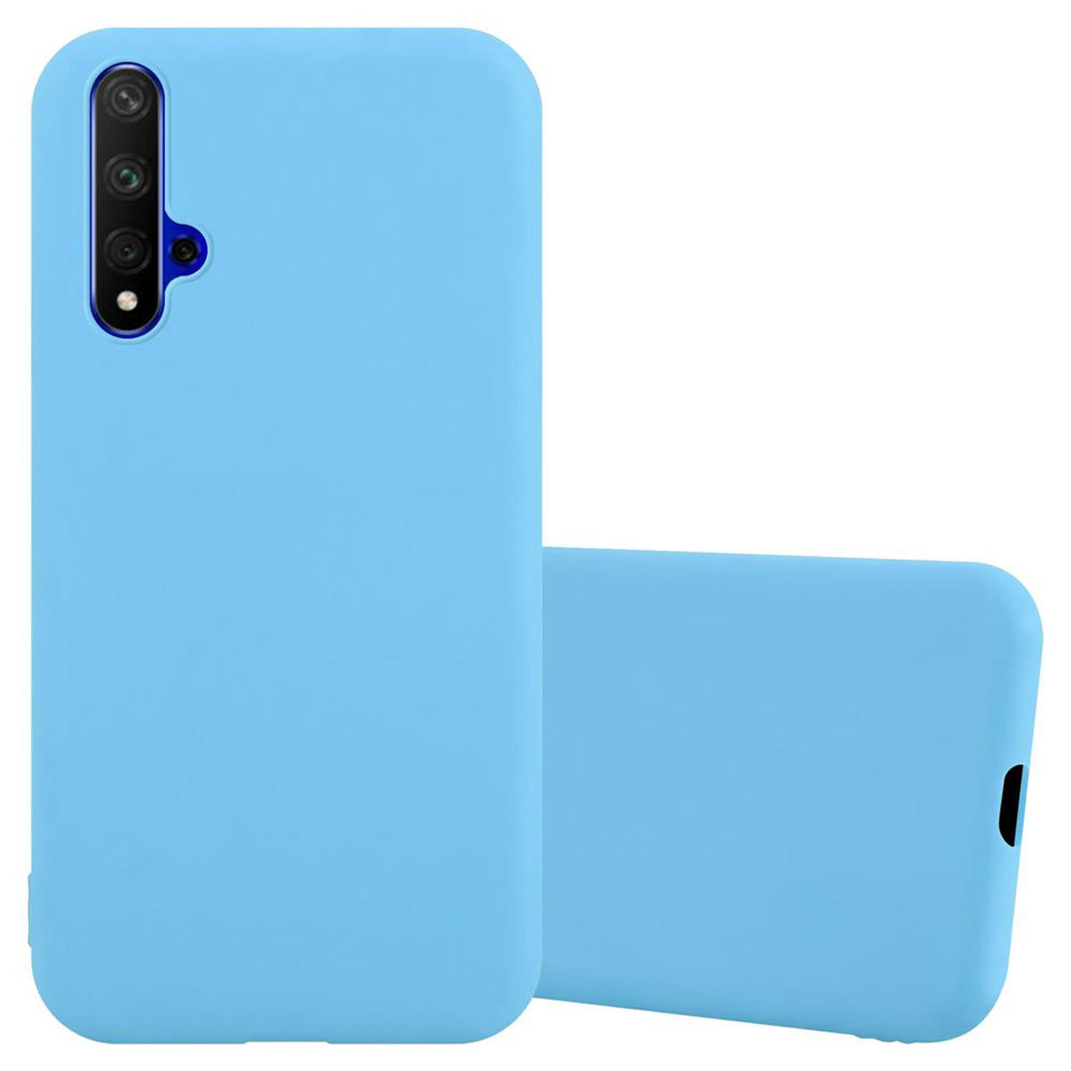 Blaue Handyhüllen. Zwei blaue Handyhüllen auf weißem Hintergrund.