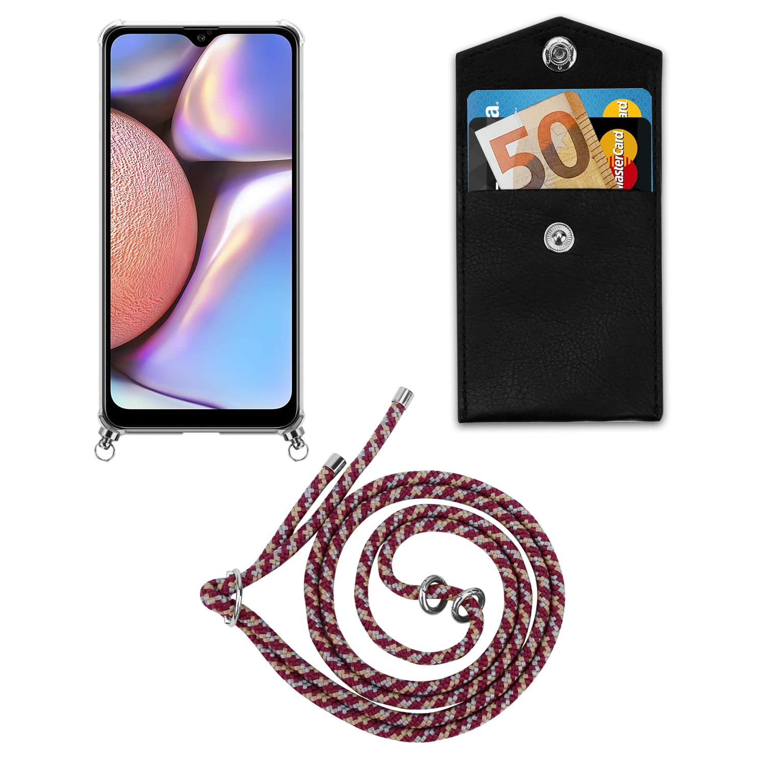 CADORABO abnehmbarer Galaxy M01s, mit WEIß und Samsung, Ringen, Handy Band Backcover, Hülle, GELB A10s Kordel Kette Silber ROT /