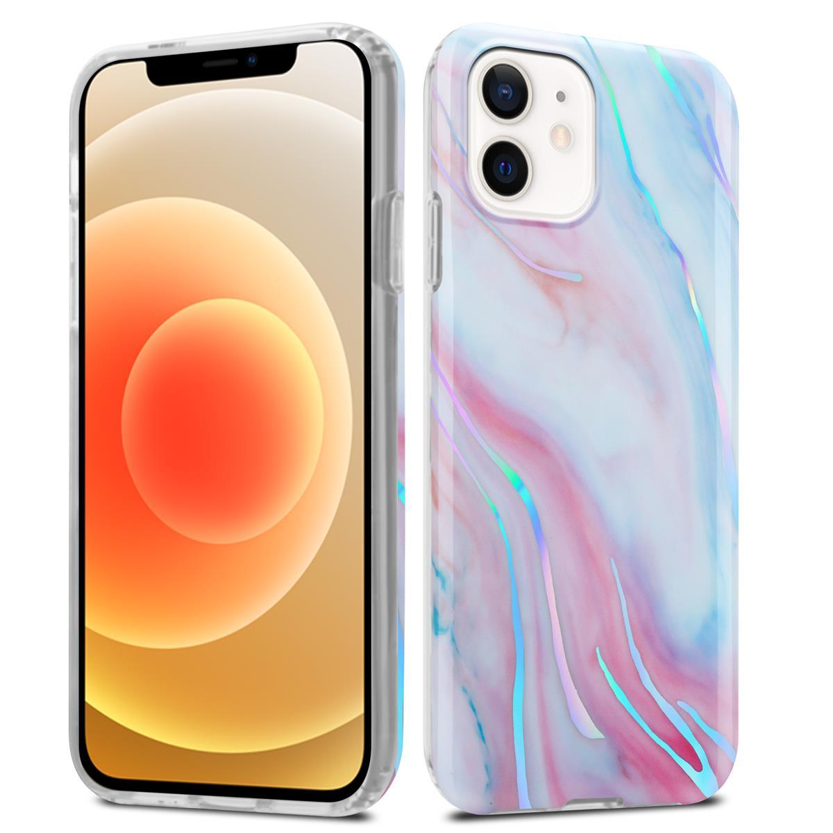 Due custodie per telefono, una con un design marmorizzato. L'altra custodia è accanto. Entrambe per iPhone.
