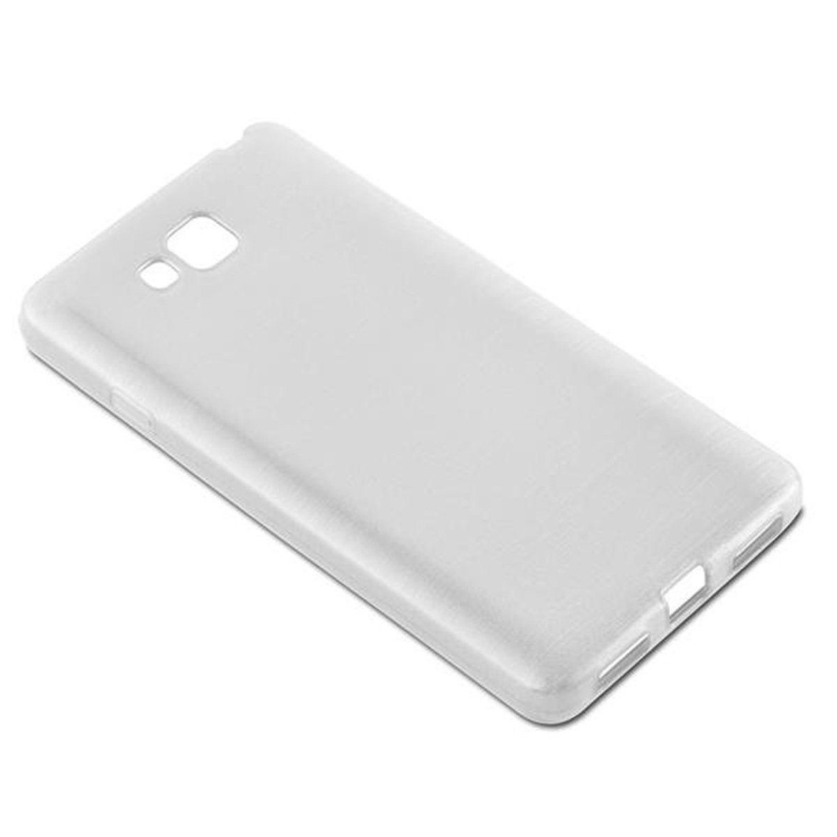 Una funda blanca, mostrando la parte trasera. Diseño simple y liso.