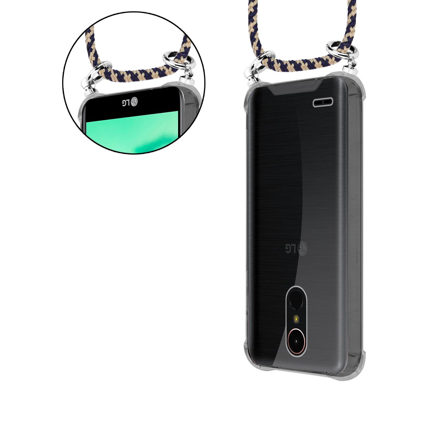 CADORABO Handy Kette mit Silber GELB Ringen, 2017, K10 und Kordel Backcover, DUNKELBLAU abnehmbarer Band Hülle, LG