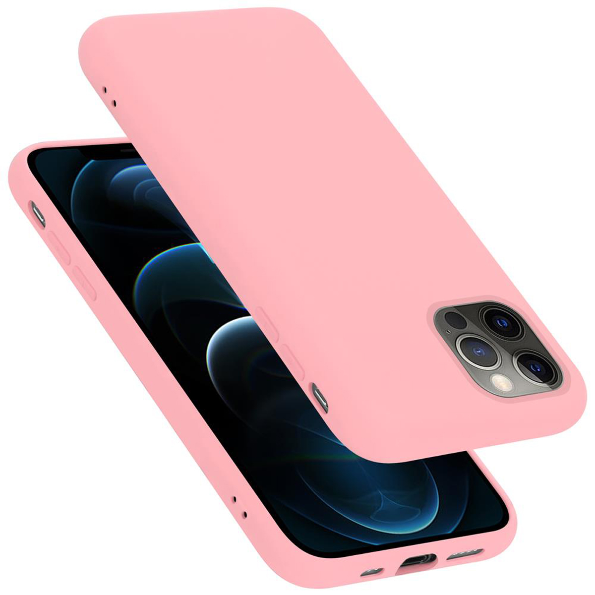 Eine pinke Handyhülle, leicht angewinkelt. Die Hülle ist geöffnet und zeigt die Rückseite des Telefons.