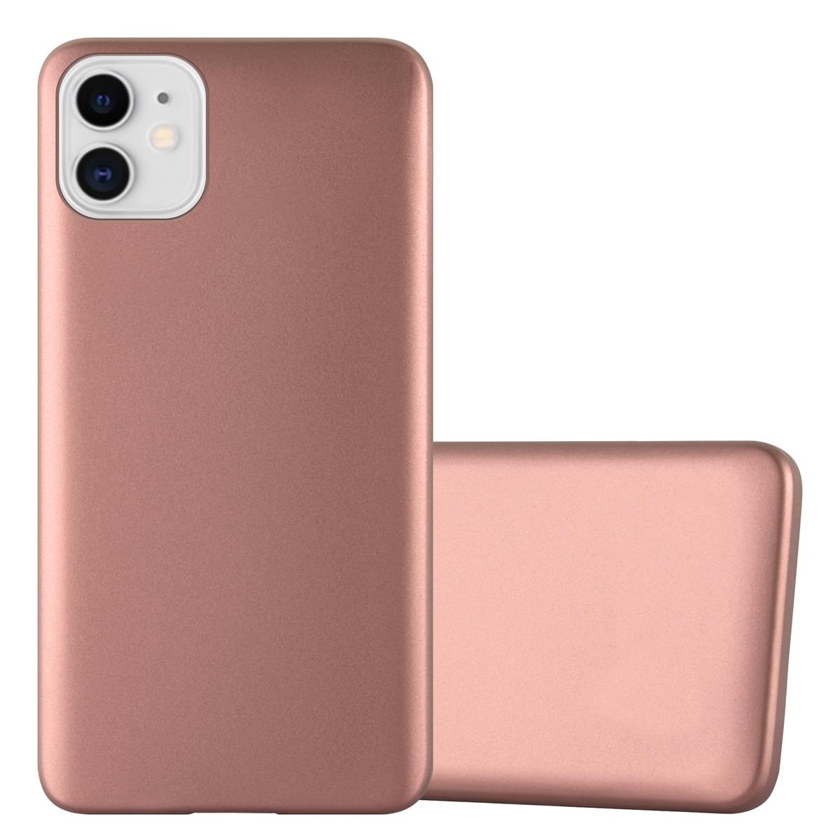 Zwei roségoldene Handyhüllen auf weißem Hintergrund. Eine steht, eine liegt flach.