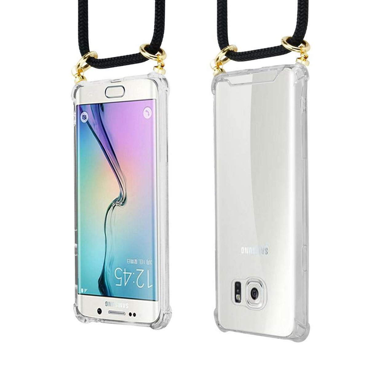 CADORABO und Kette S6, Hülle, Handy Kordel Ringen, mit Samsung, Gold Band SCHWARZ Galaxy Backcover, abnehmbarer