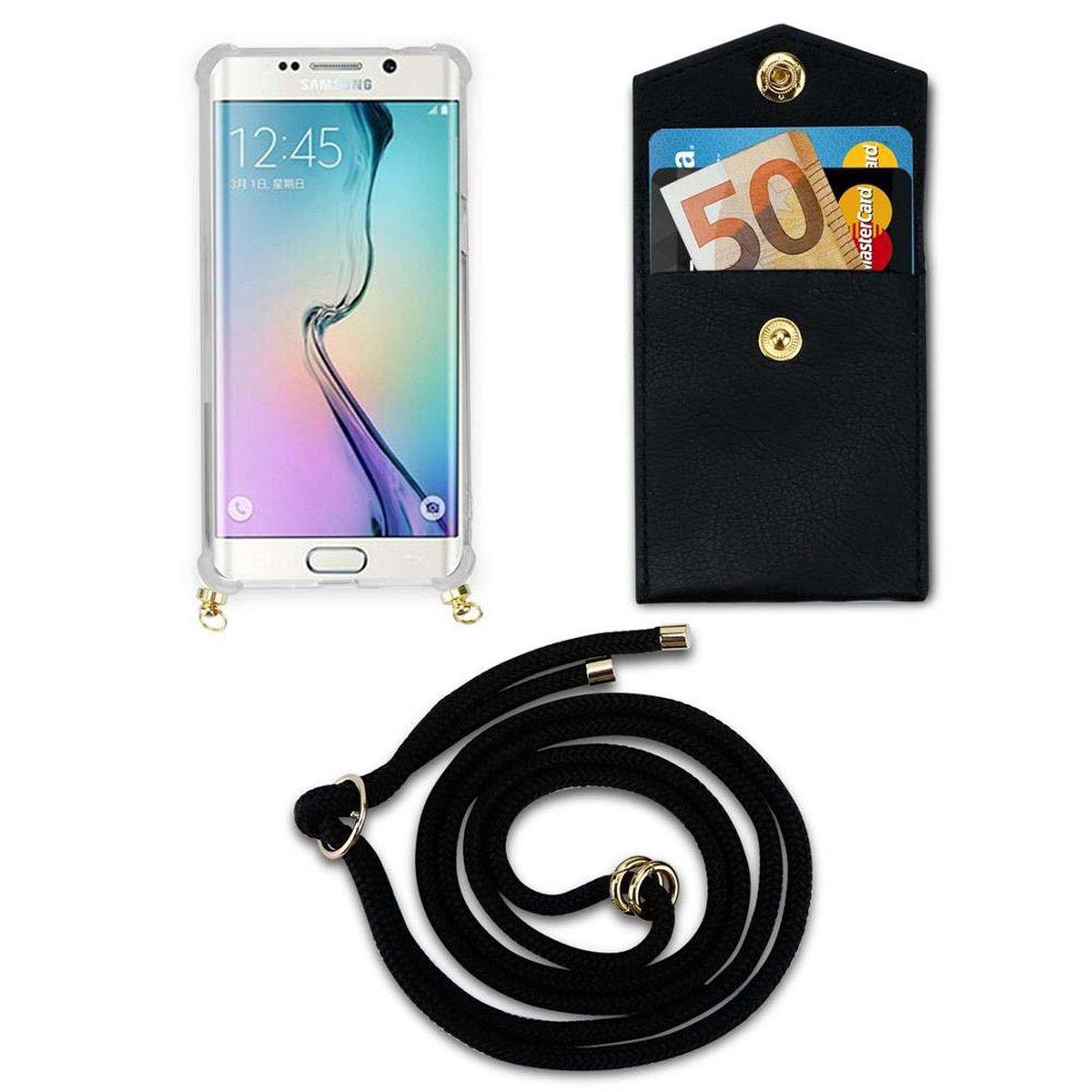 CADORABO und Kette S6, Hülle, Handy Kordel Ringen, mit Samsung, Gold Band SCHWARZ Galaxy Backcover, abnehmbarer