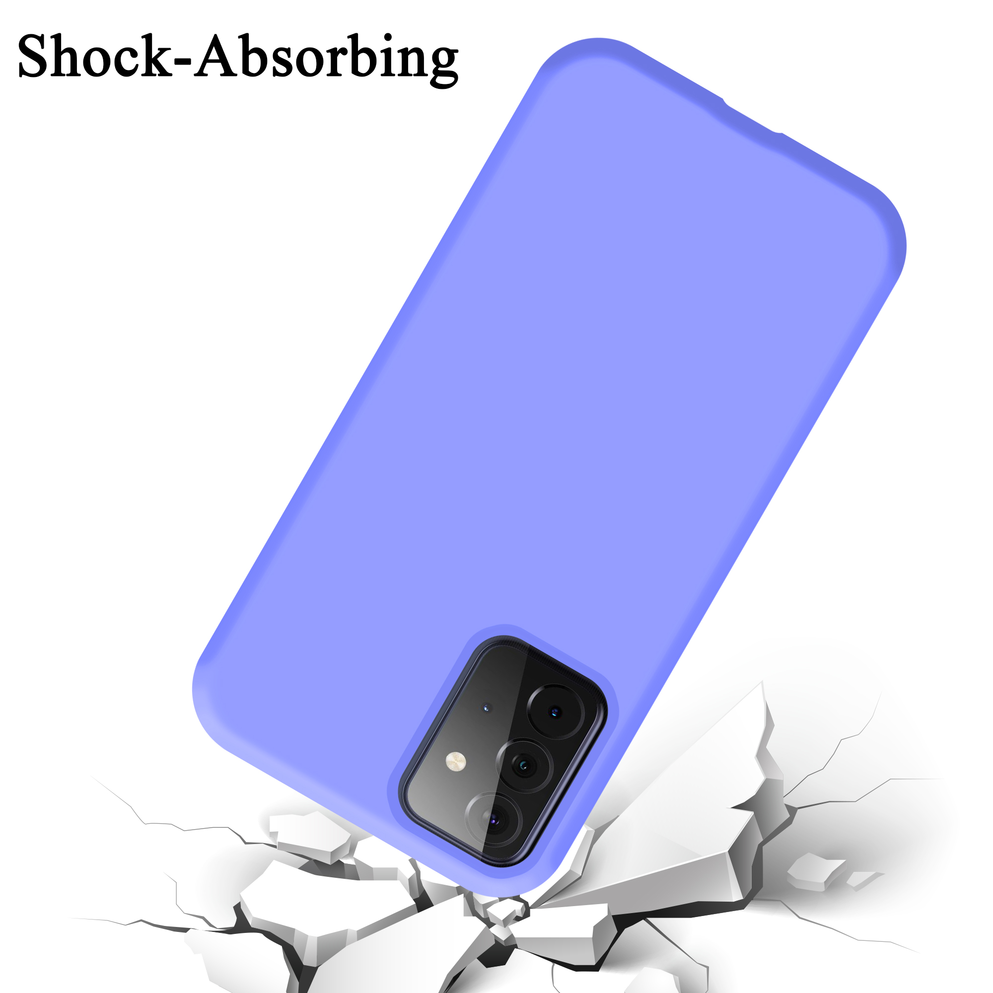 Una custodia blu per telefono cade, rompendo il terreno sottostante.