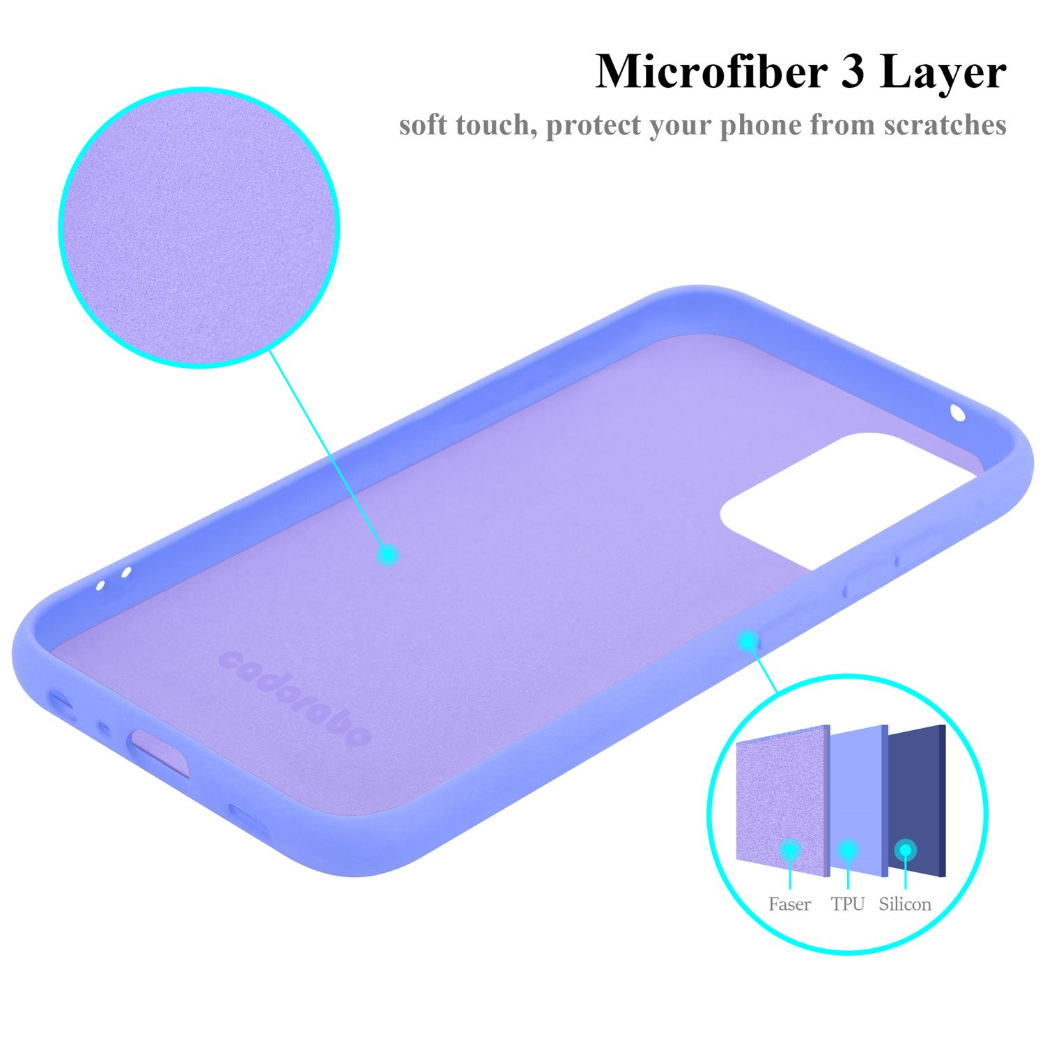Una custodia viola per telefono con tre strati. È un materiale soft touch.