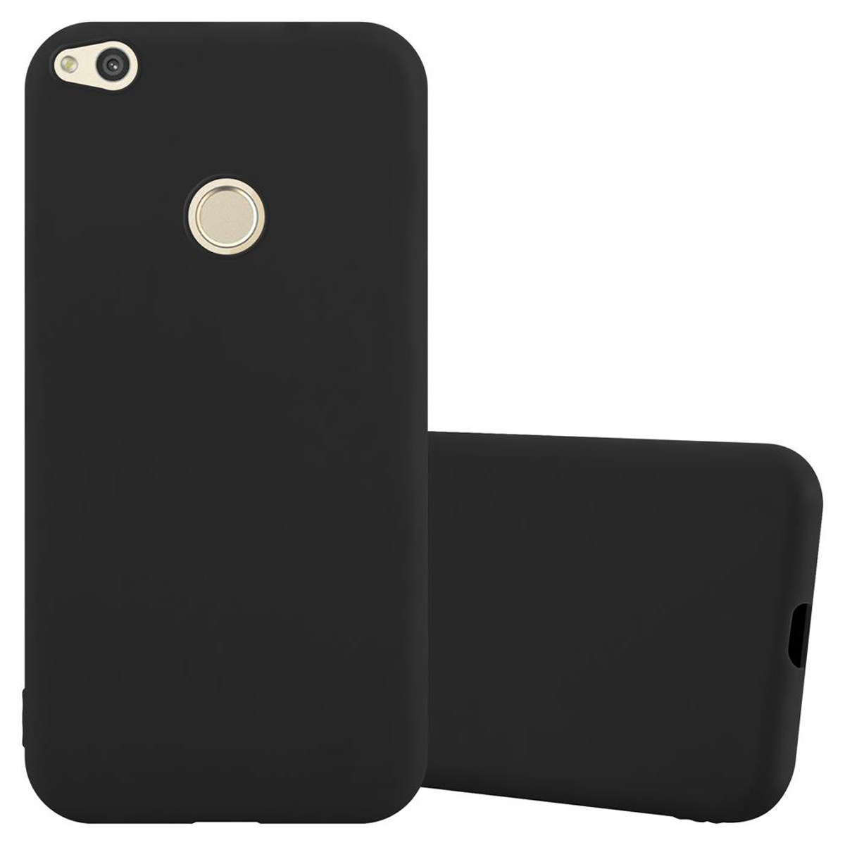 Dos fundas negras para teléfono. Una vertical, la otra plana.