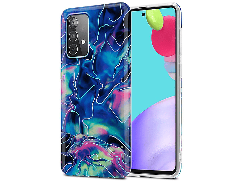 CADORABO Hülle Samsung, Bunter Pink No. / Marmor Blau Marmor, (4G TPU Galaxy 17 5G) / A52 Backcover, A52s, IMD