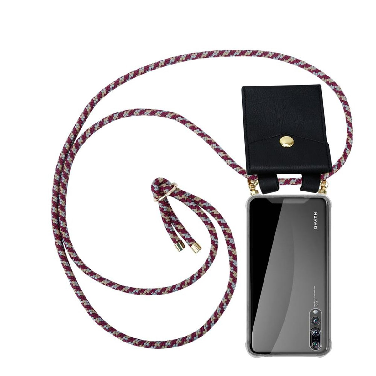 CADORABO Handy Kette mit abnehmbarer P20 P20 und PLUS, / Band PRO GELB Gold Ringen, Hülle, WEIß Kordel Huawei, ROT Backcover