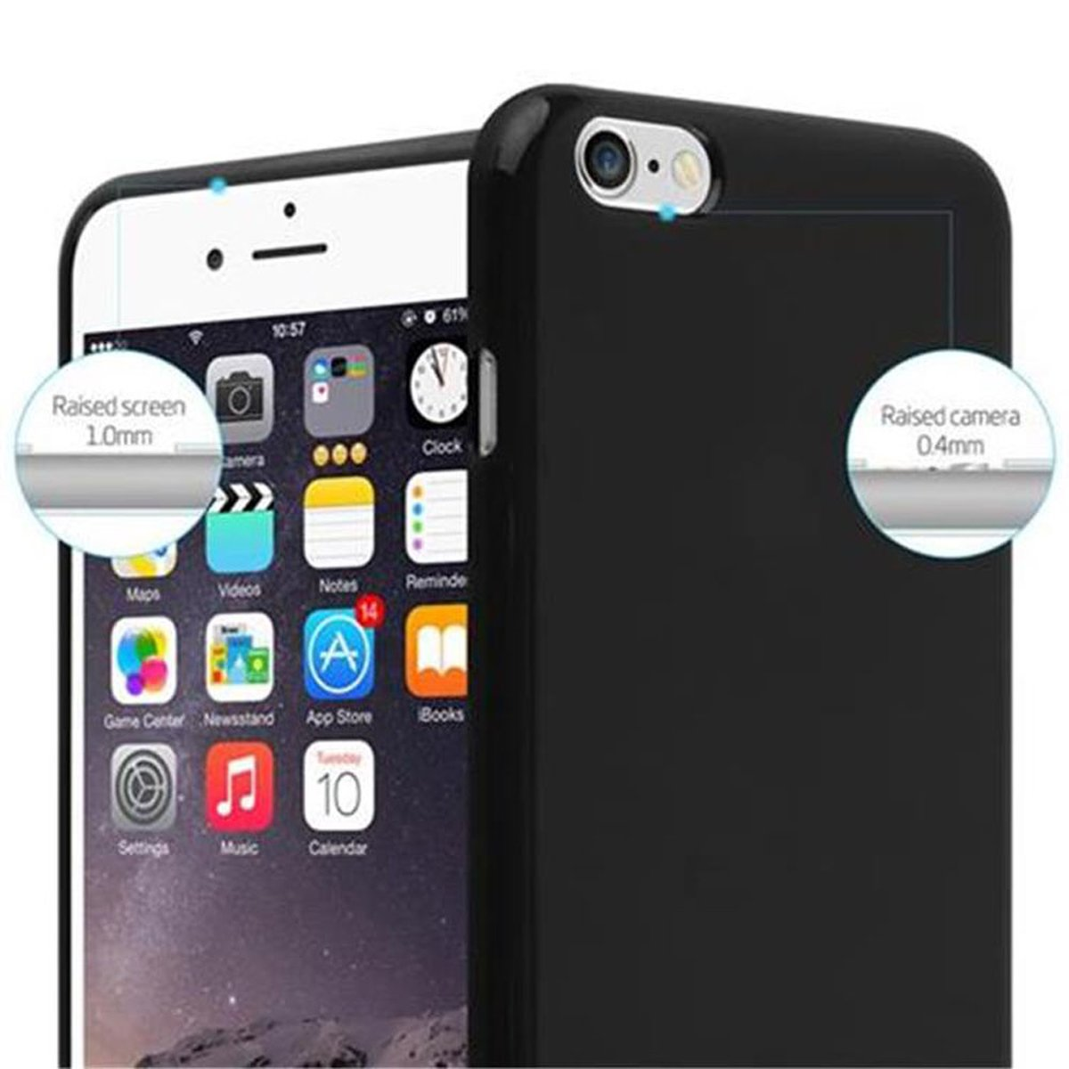 Backcover, CADORABO 6 JELLY Jelly 6S iPhone / SCHWARZ Handyhülle, PLUS, PLUS TPU Apple,