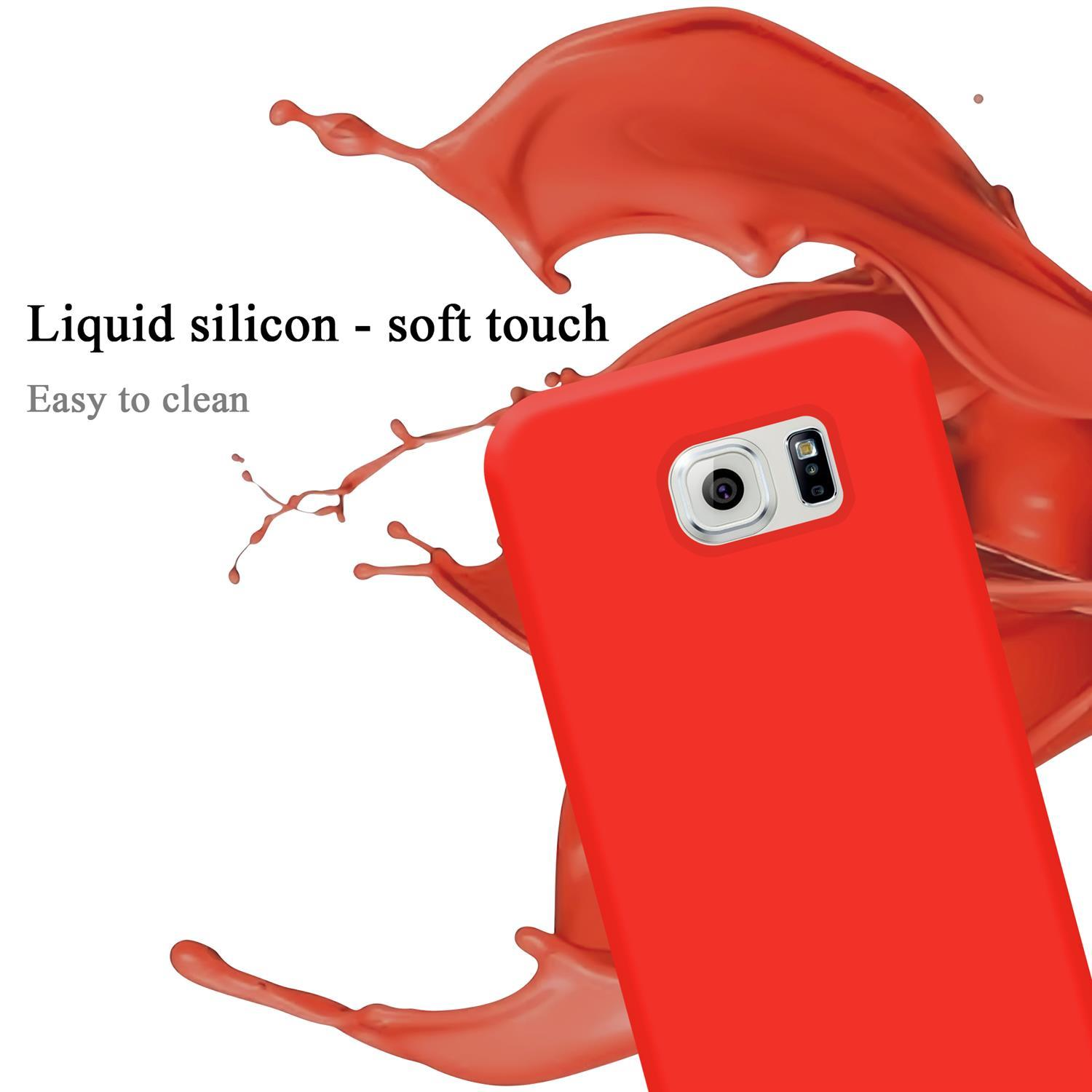 Eine rote Telefonhülle mit Kamera und roter Flüssigkeitsspritzer.