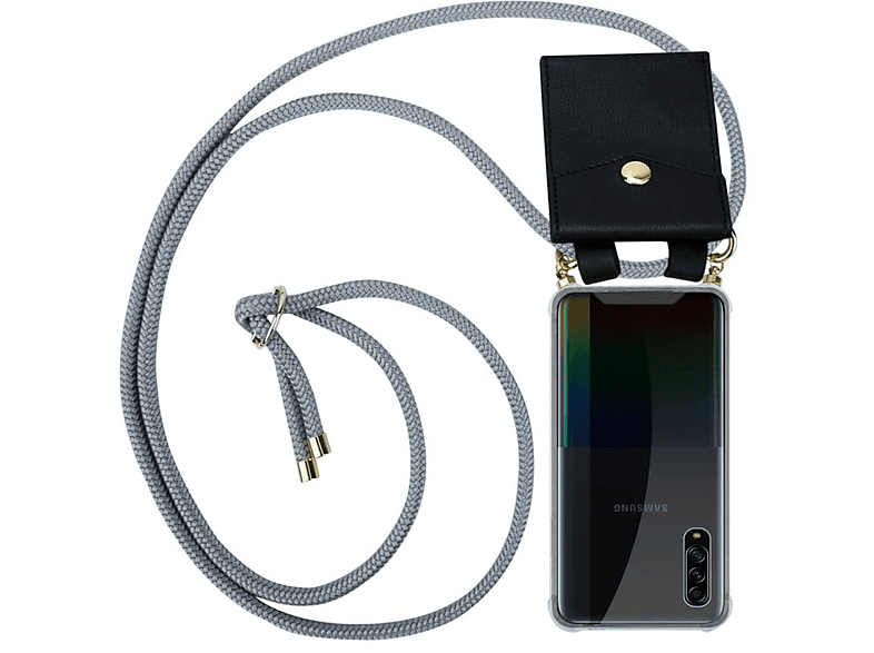 CADORABO Handy Kette mit Gold Ringen, Kordel Band und abnehmbarer Hülle, Backcover, Samsung, Galaxy A90 5G, SILBER GRAU