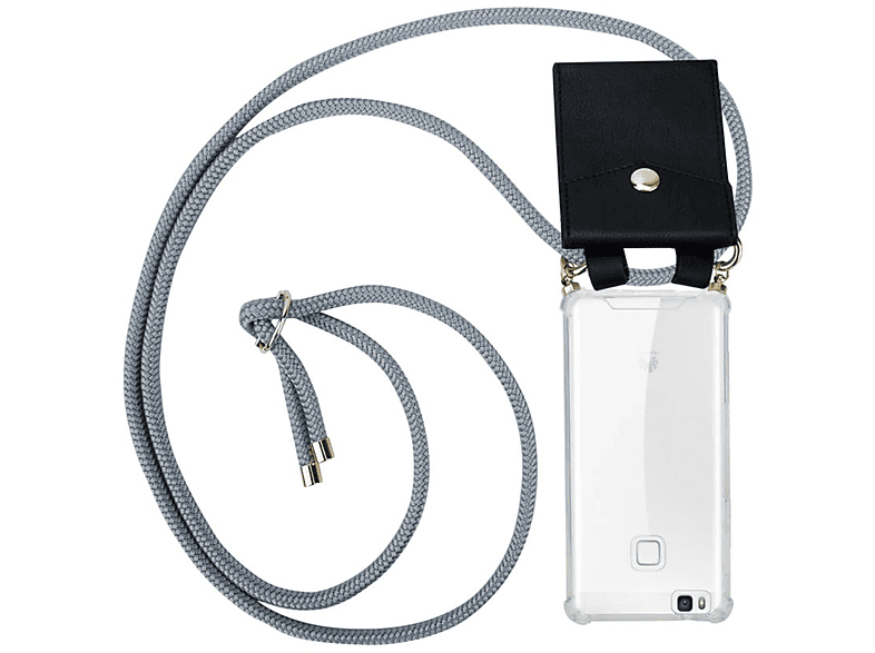 CADORABO Handy Kette mit G9 LITE, / abnehmbarer GRAU Ringen, und LITE 2016 Backcover, P9 Huawei, Hülle, SILBER Band Gold Kordel