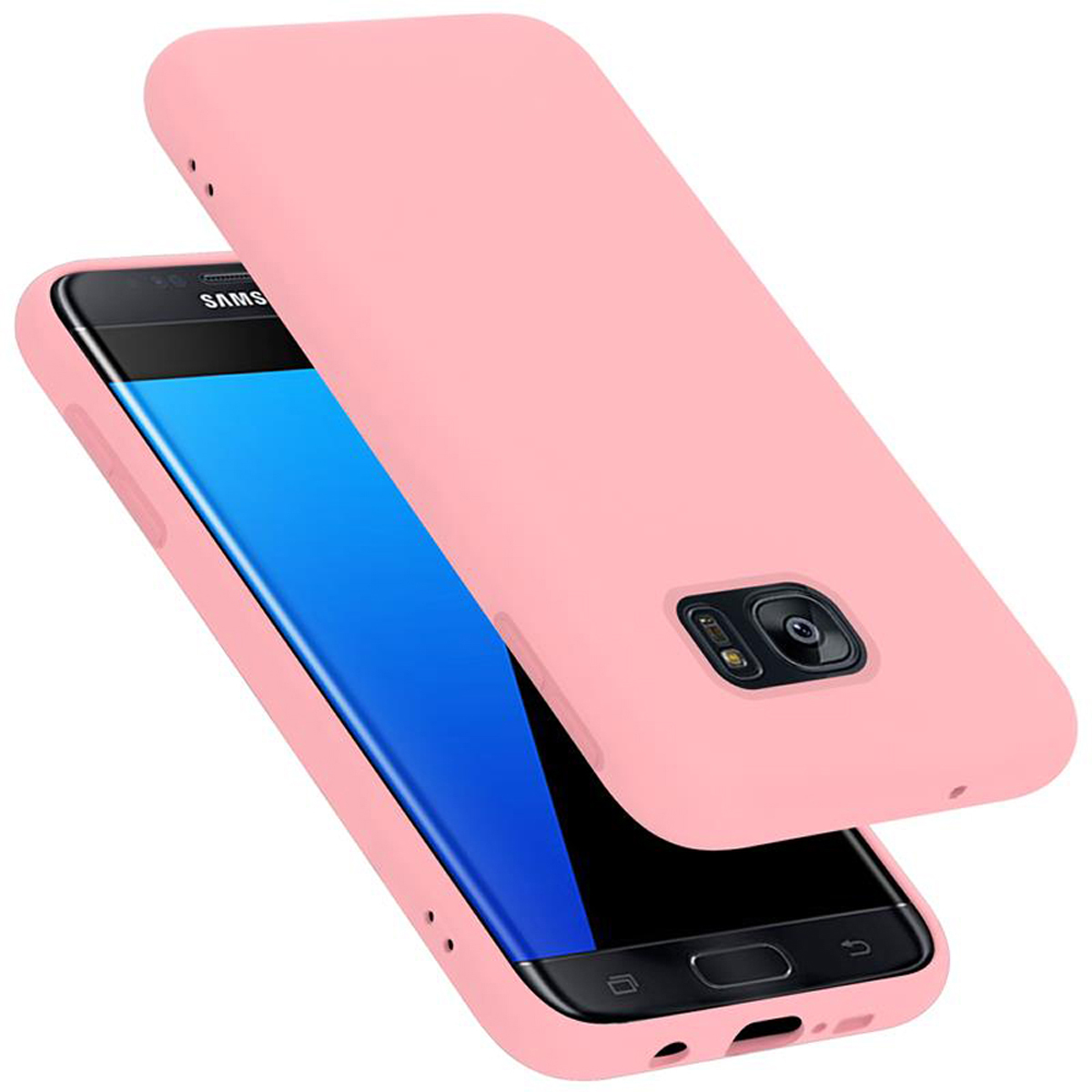 Ein pinkfarbenes Telefon und eine pinkfarbene Handyhülle. Das Telefon liegt in der Hülle und ist leicht geöffnet.