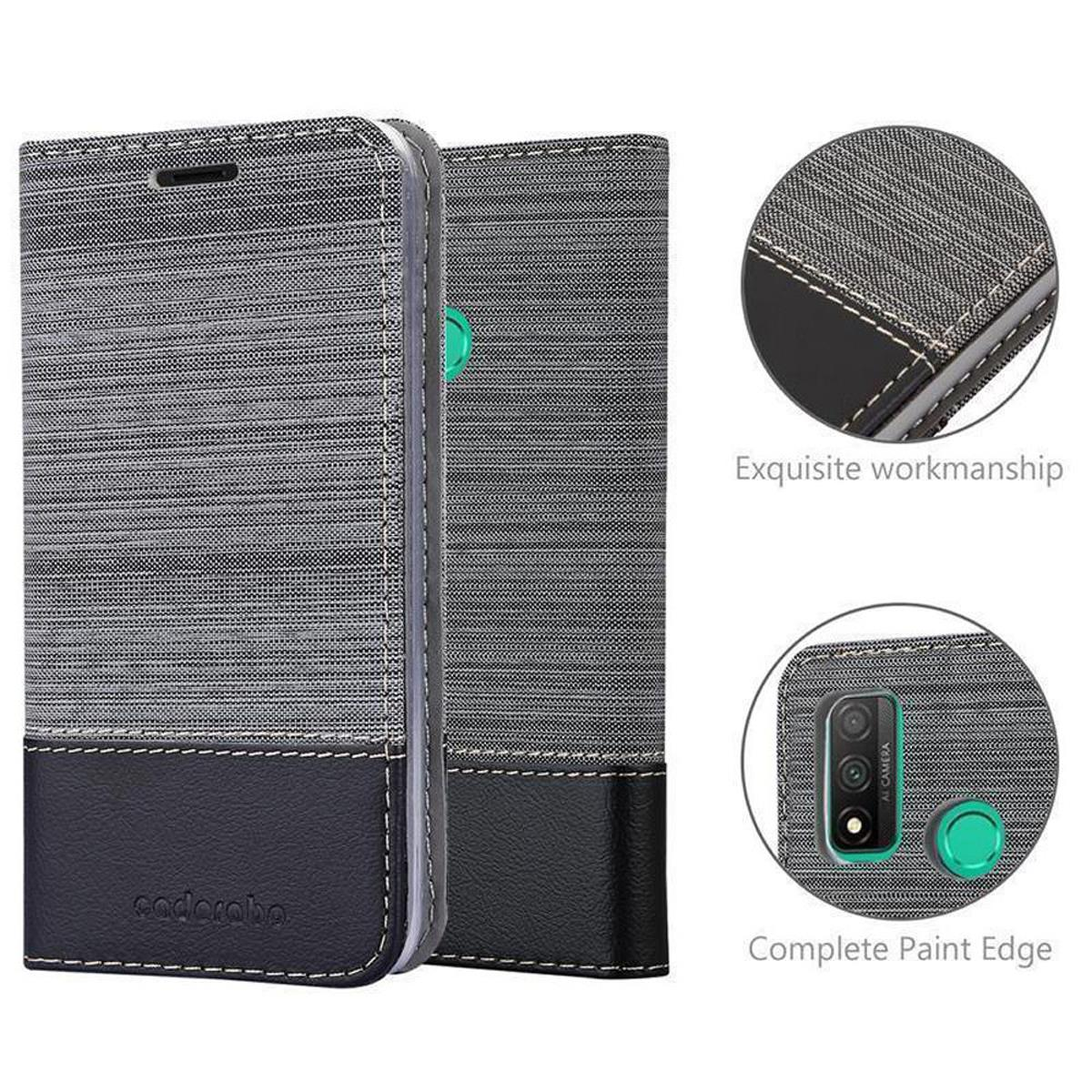 Una custodia per telefono, con texture in tessuto e dettagli in pelle, viene mostrata con dettagli.