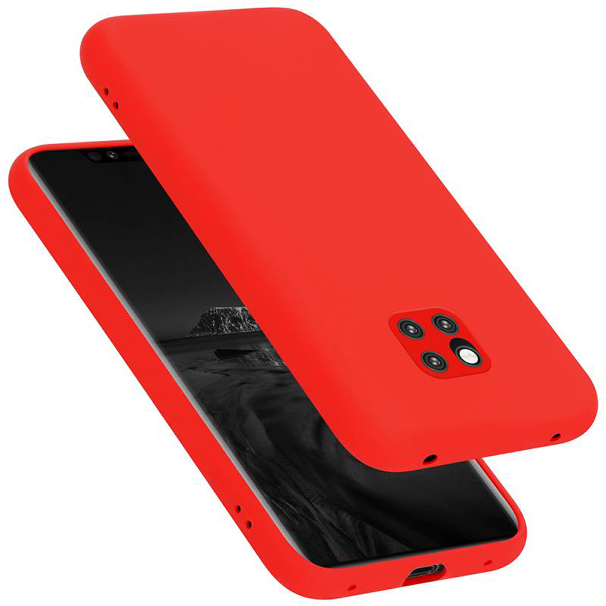 Rote Handyhülle mit einem Telefon darin. Eine andere Hülle ist oben platziert.