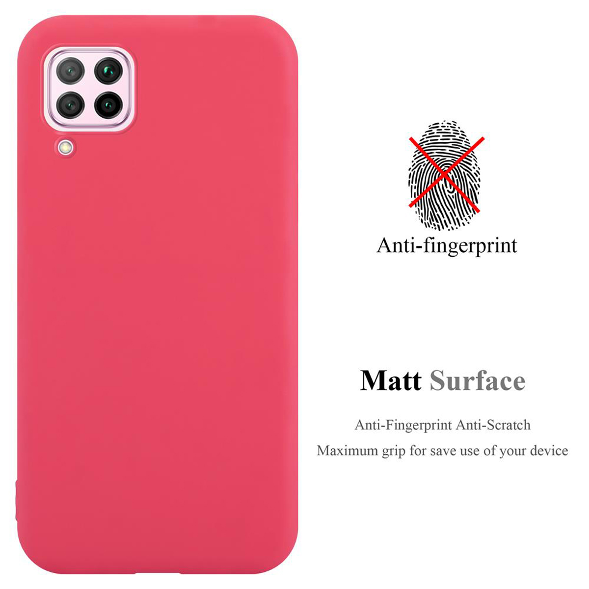 Una custodia per telefono rosa con superficie opaca, anti-impronta e antigraffio.