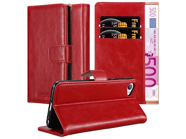 CADORABO Hülle Luxury Book Style, Bookcover, ROT 12, HTC, Desire WEIN