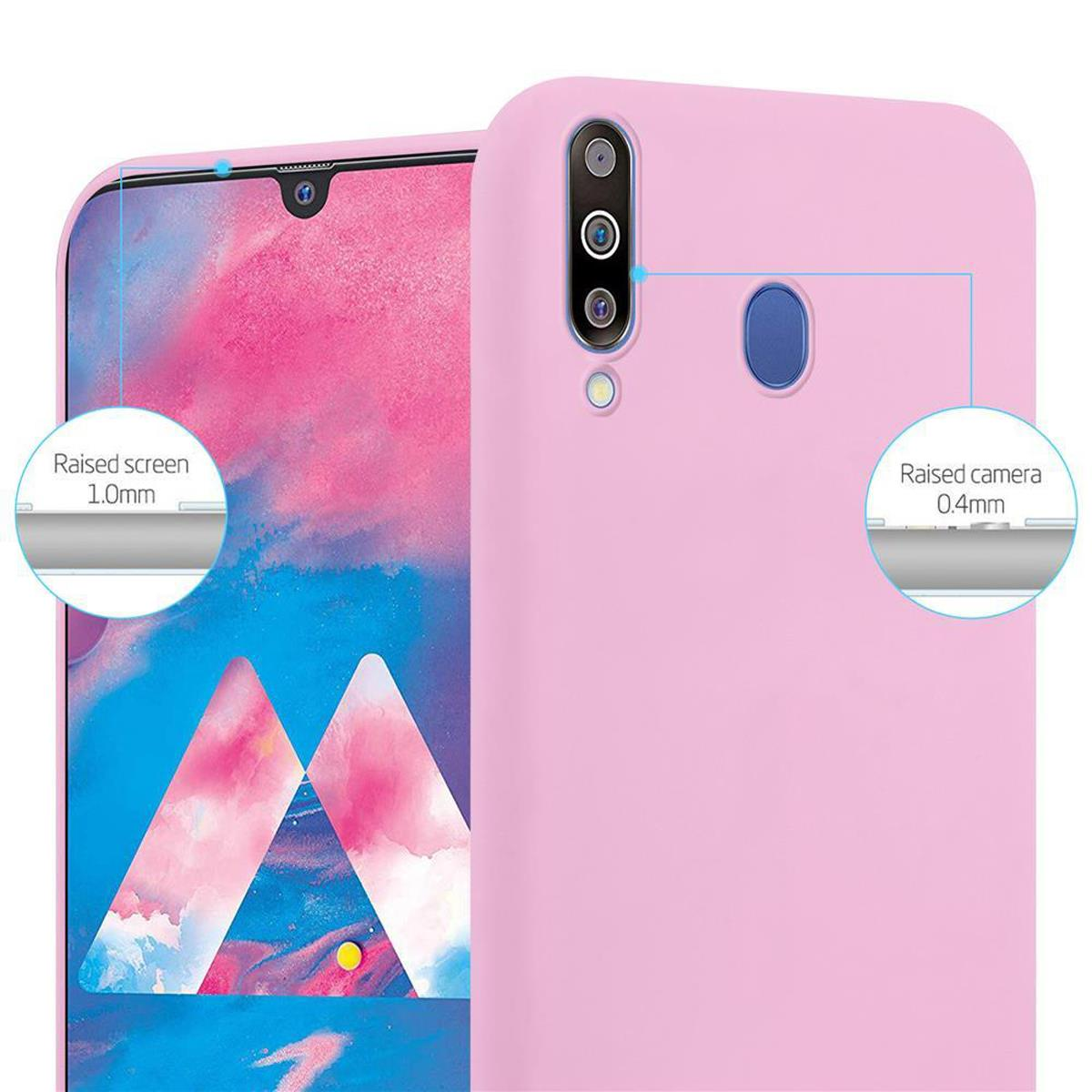Custodia rosa per telefono con schermo e protezione della fotocamera rialzati, che mostra i dettagli del suo design.