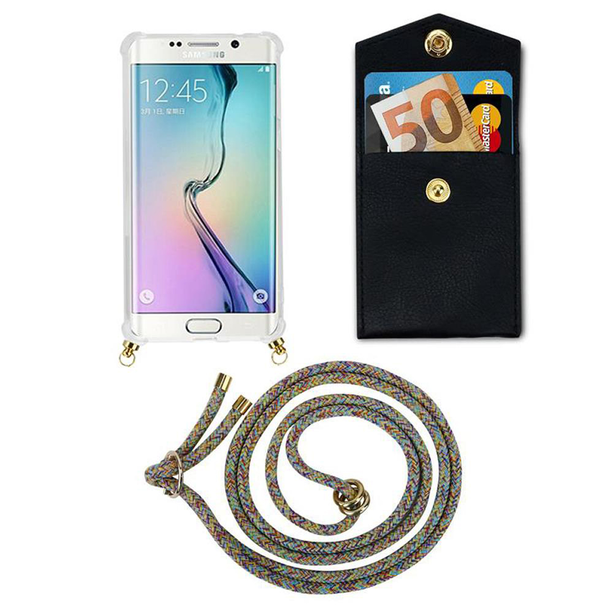 CADORABO Handy Kette mit Gold S6, abnehmbarer Band und Backcover, Kordel Hülle, Ringen, Galaxy RAINBOW Samsung