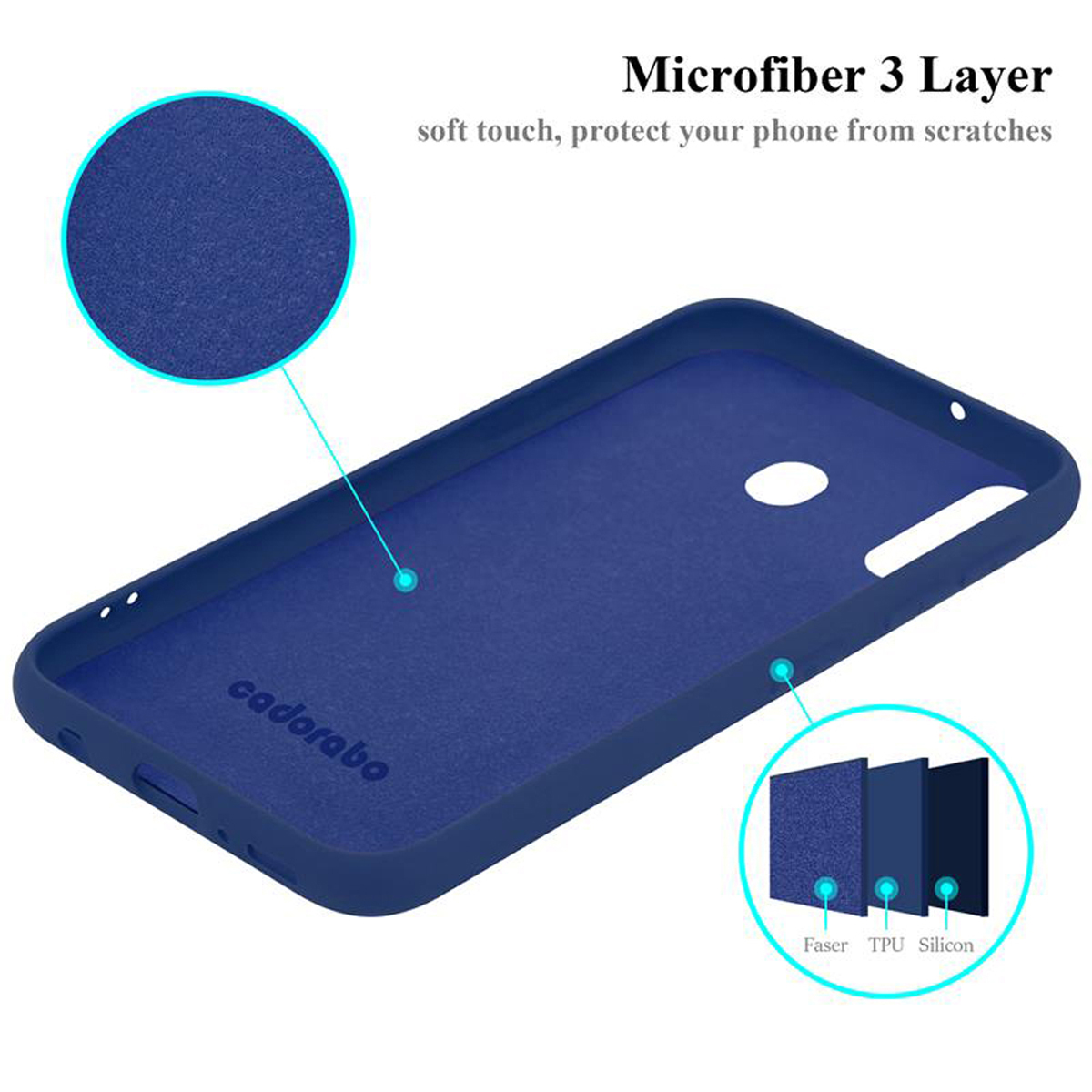 Ein blaues Telefongehäuse-Innenteil mit weicher Textur und Schichten wird angezeigt.