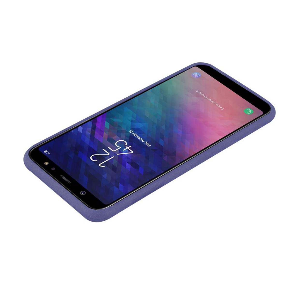 Smartphone con custodia. Il display mostra la schermata di blocco con ora e data.