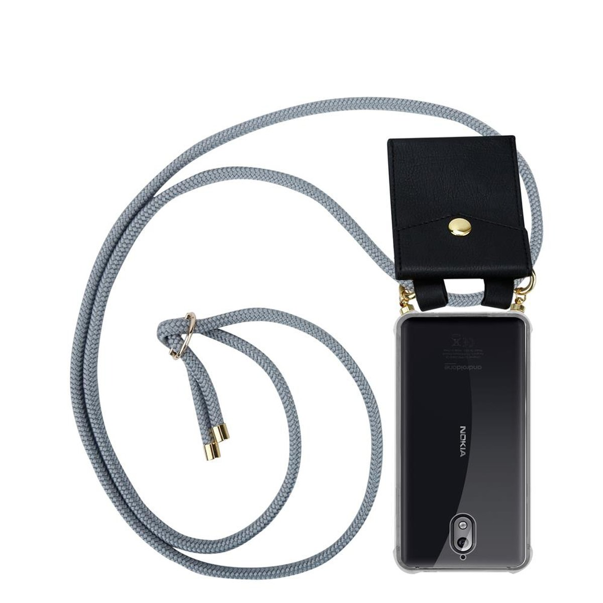 Kette Backcover, Handy abnehmbarer CADORABO GRAU 3.1, Hülle, Ringen, Kordel mit SILBER Nokia, und Band Gold