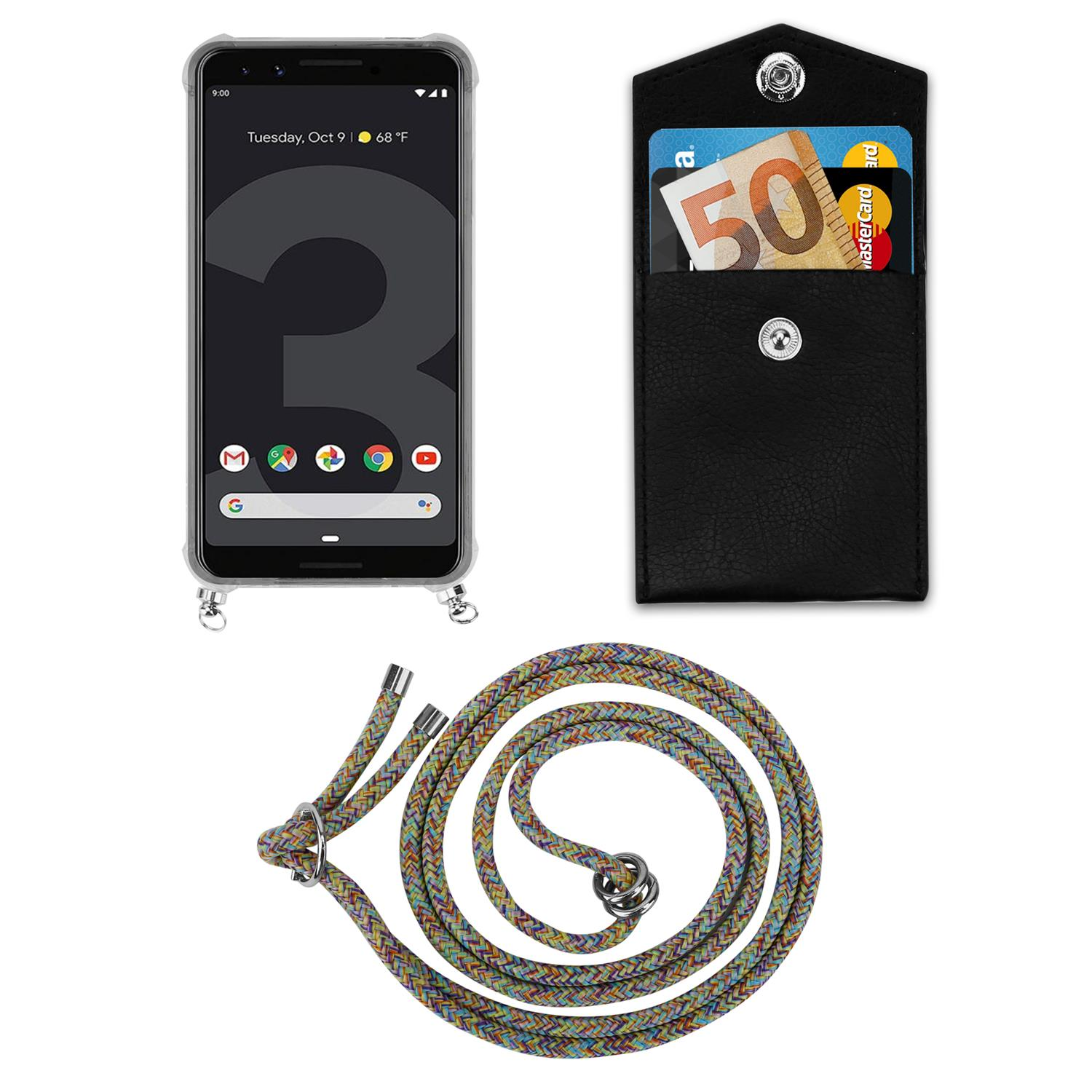 Ein Telefon mit Kartenhalter und Schlüsselband. Der Kartenhalter enthält eine Karte.