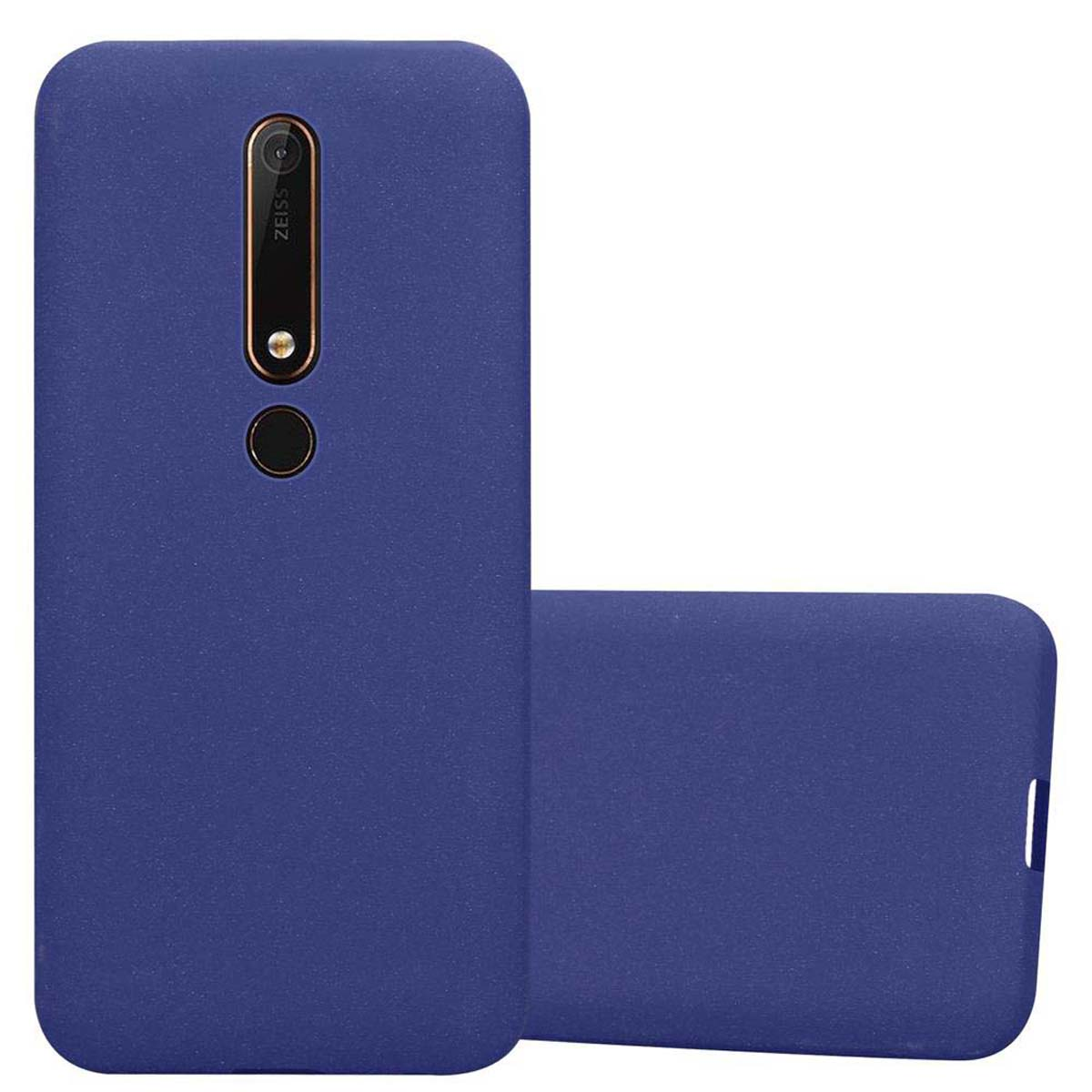 Una custodia blu per telefono con un telefono all'interno.