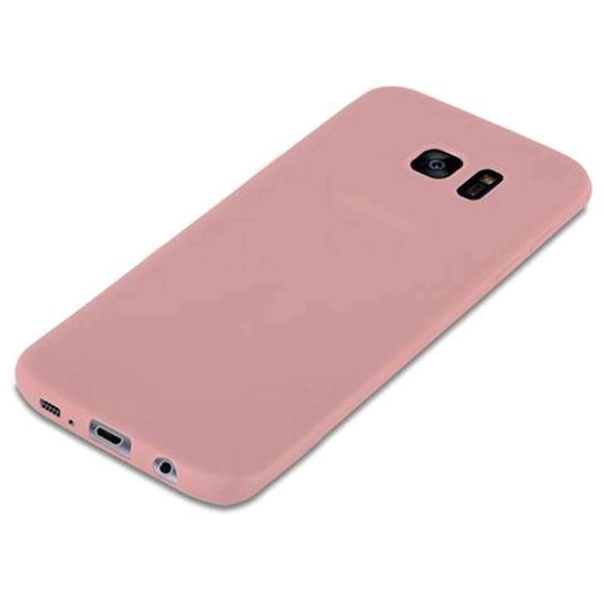 Funda de teléfono rosa. Se muestra la parte posterior de una funda de teléfono rosa.