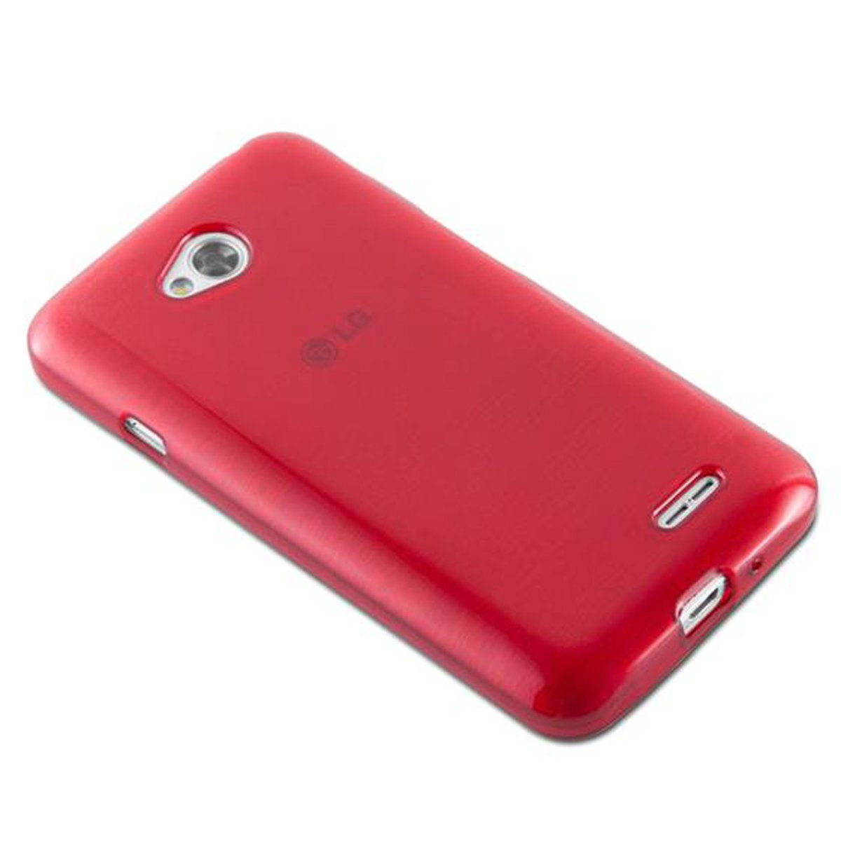 Una custodia rossa per telefono LG.