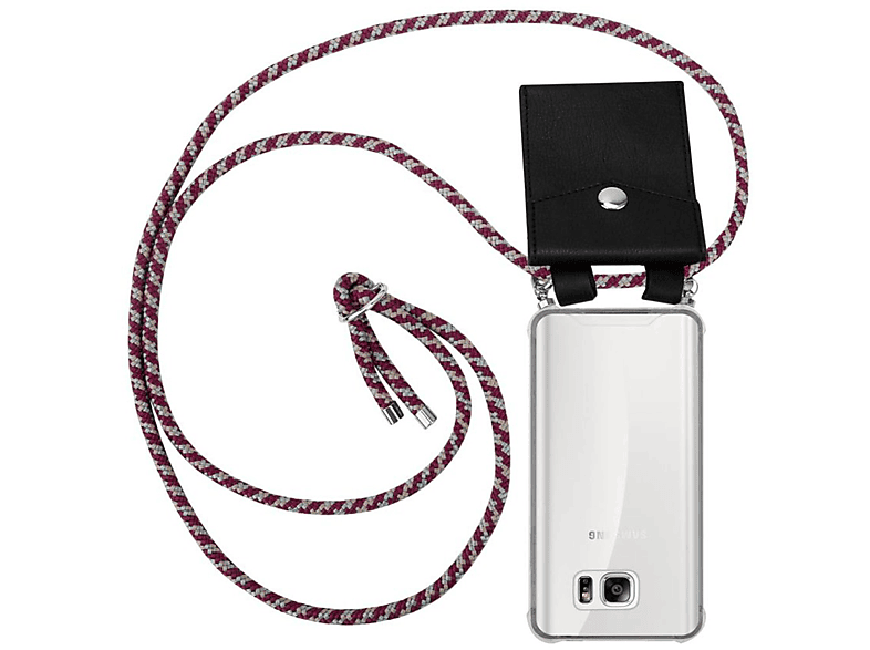 CADORABO Handy Kette mit Silber Ringen, Kordel Band und abnehmbarer Hülle, Backcover, Samsung, Galaxy NOTE 5, ROT GELB WEIß