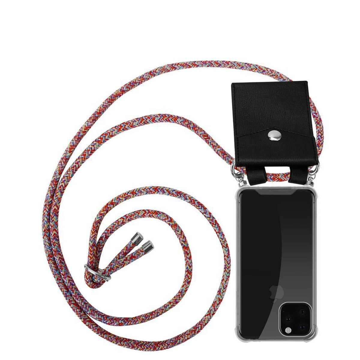 CADORABO Handy Kette mit Silber iPhone Band PRO, und Ringen, Kordel PARROT 11 COLORFUL Apple, Backcover, abnehmbarer Hülle