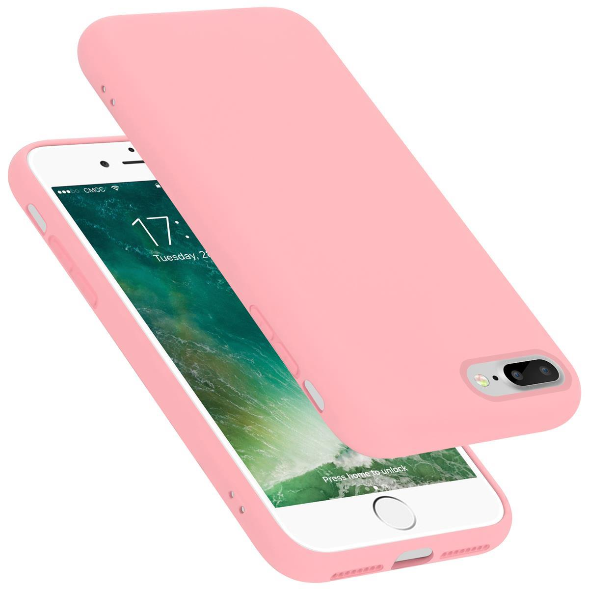 Un telefono rosa con custodia rosa, con schermo bianco e l'ora 17:00.