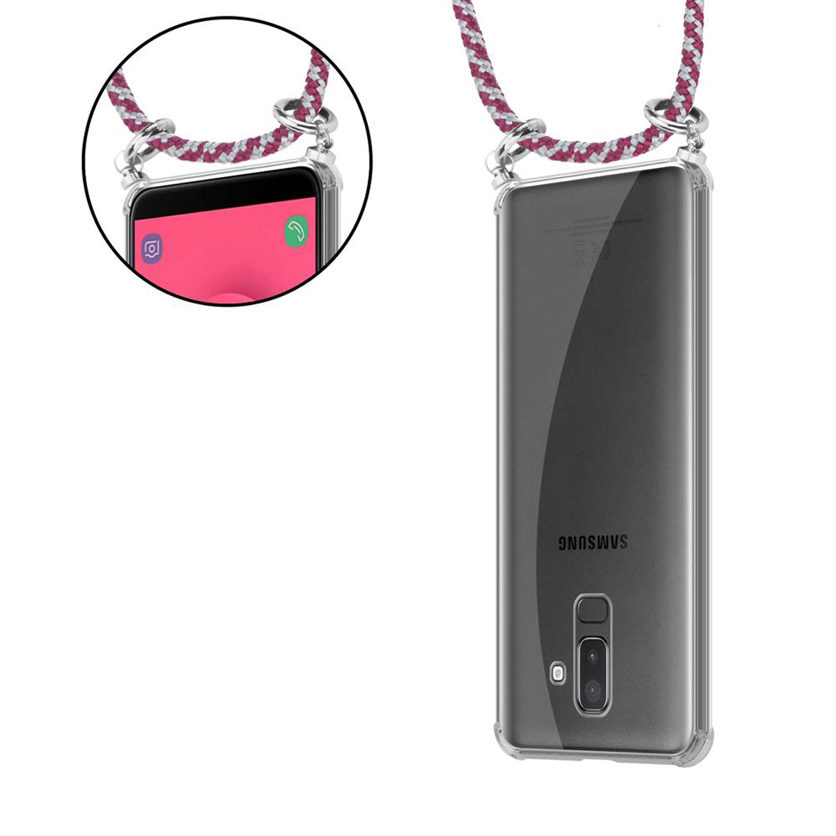 CADORABO Verstellbare Handykette, Backcover, Samsung, Galaxy J8 2018, ROT WEIß