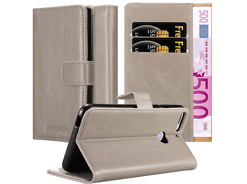 CADORABO Hülle Luxury 12 Book Desire PLUS, BRAUN HTC, Bookcover, CAPPUCCINO Style