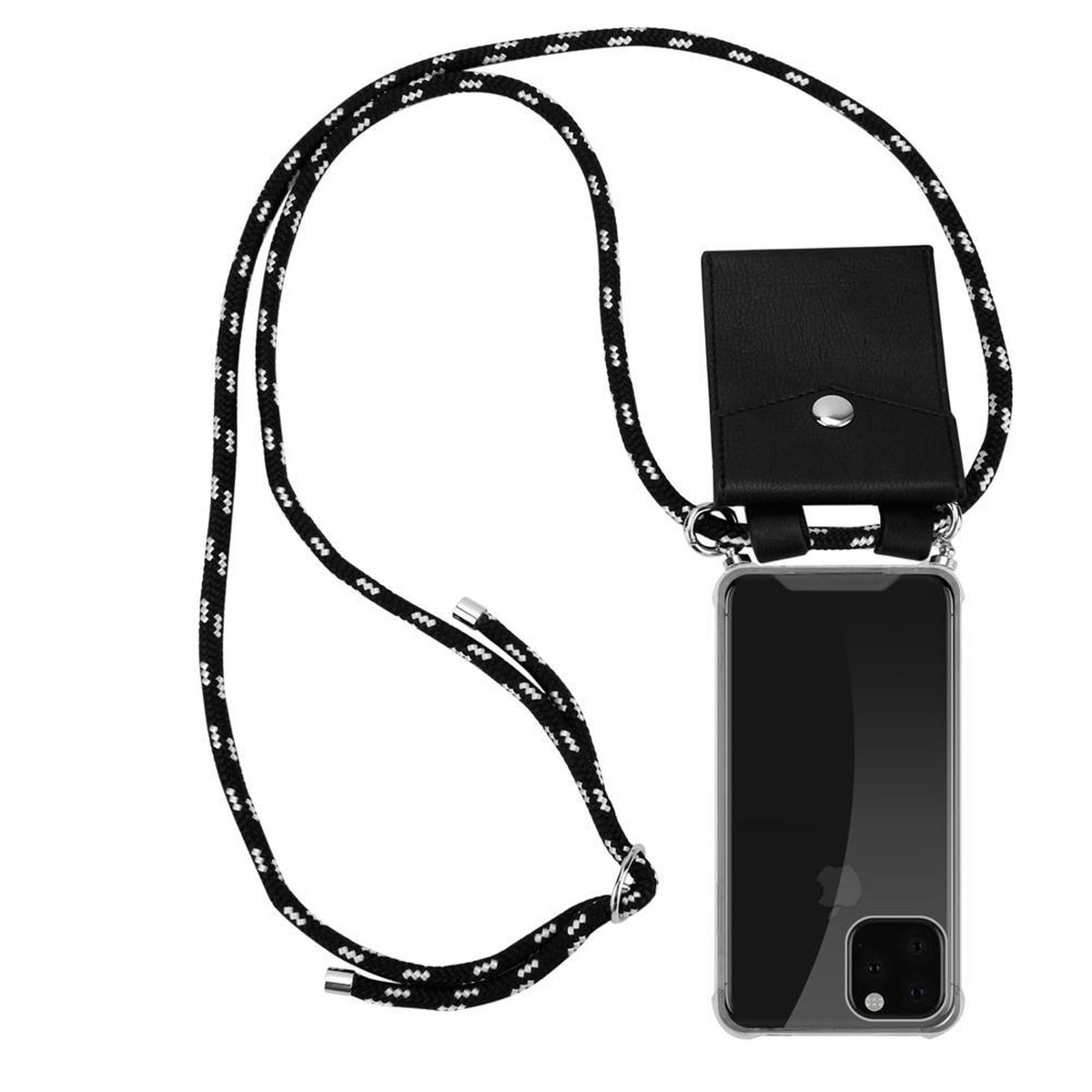 CADORABO Handy Kette iPhone abnehmbarer Kordel 11 Band SILBER PRO, Apple, mit Ringen, und SCHWARZ Silber Backcover, Hülle