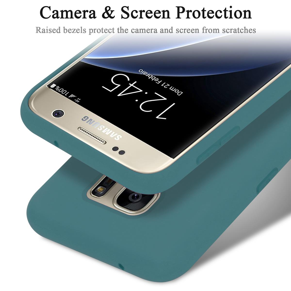 CADORABO Hülle im Liquid Silicone Backcover, Style, Galaxy S7, LIQUID Samsung, Case GRÜN