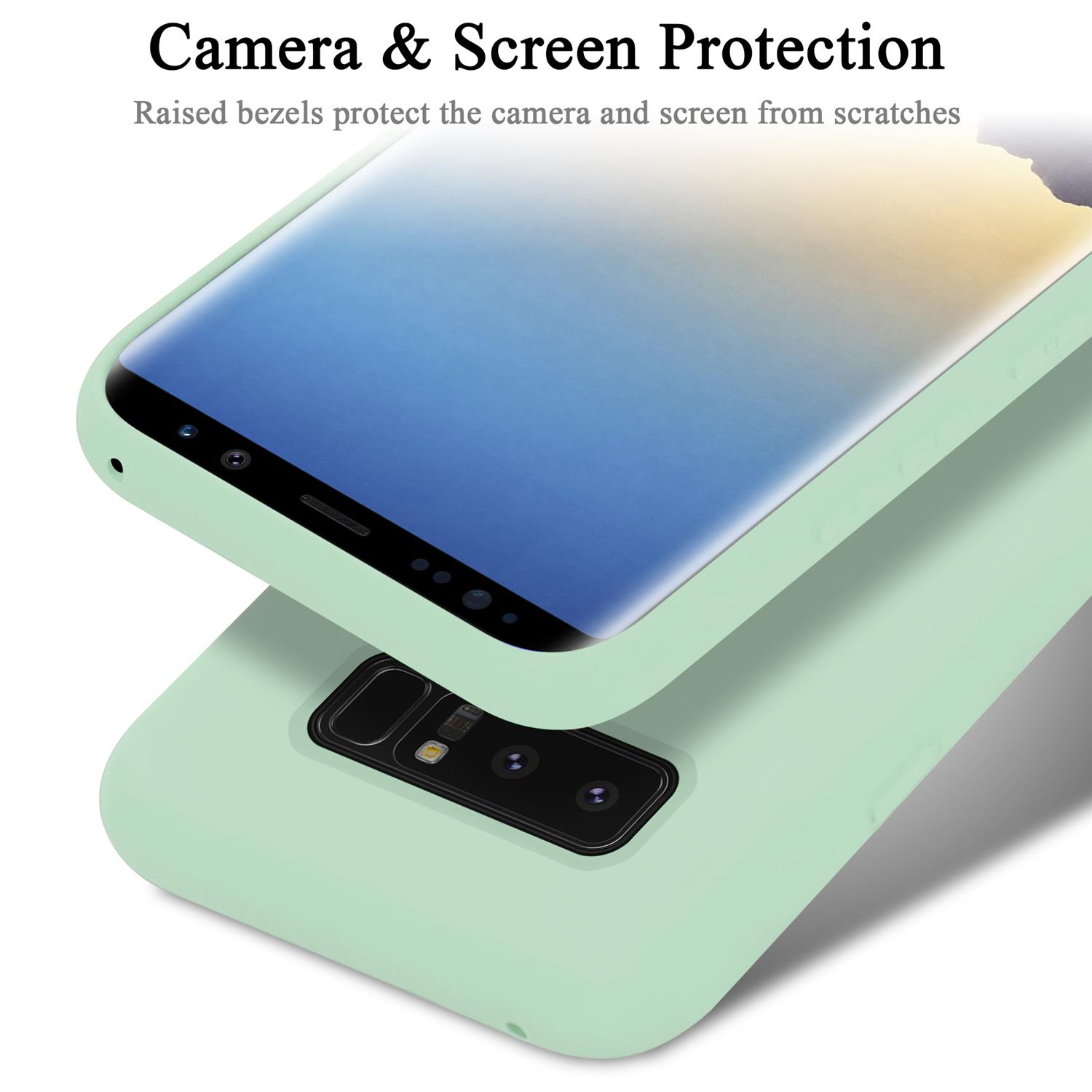 Custodia per telefono con protezione della fotocamera e dello schermo. Mostra le cornici rialzate che proteggono la fotocamera e lo schermo.